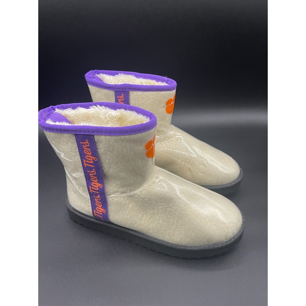 FOCO NCAA Clemson Tigers Purple Trim Orange Paw Sherpa Lined Rain Boot Size 9